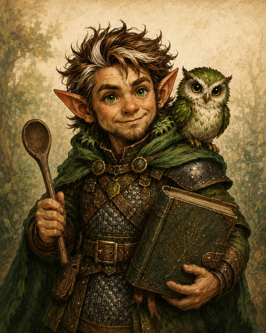 Bramble Thistlewhisk with Pip, his owl companion