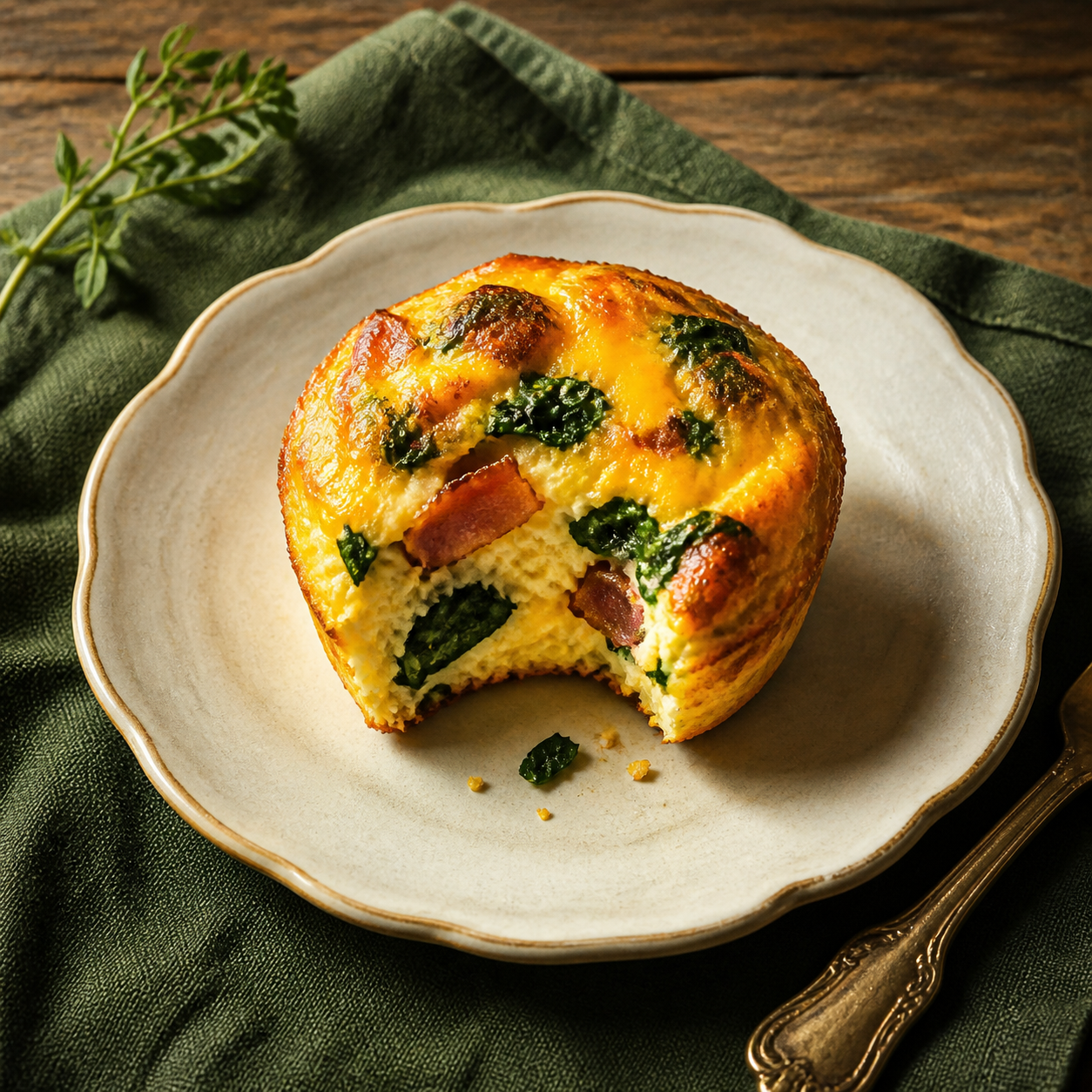 Savory egg muffins with spinach and turkey bacon