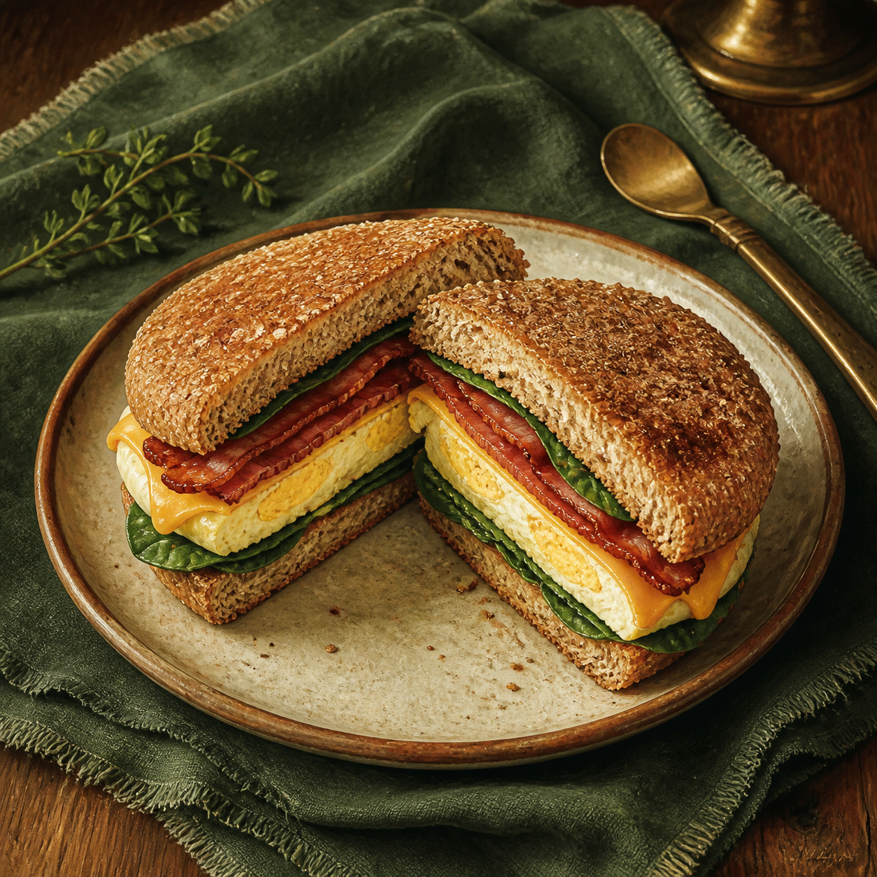 Egg, turkey bacon, and cheese breakfast sandwich