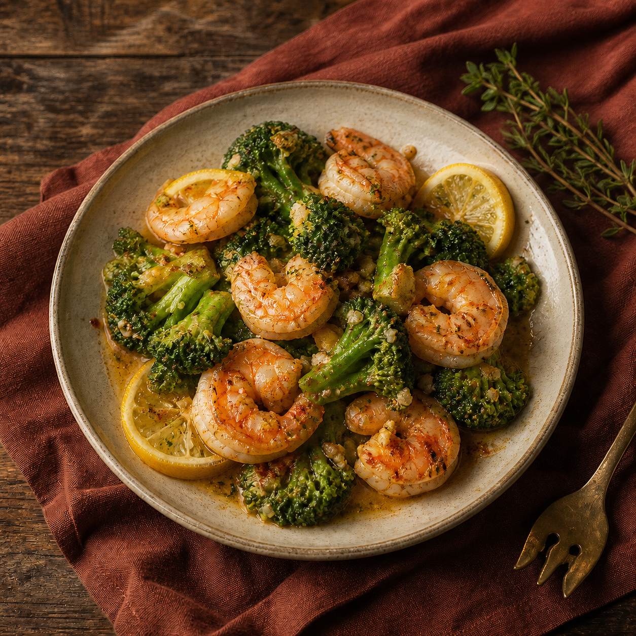 Lemon-garlic shrimp and broccoli in a foil parcel